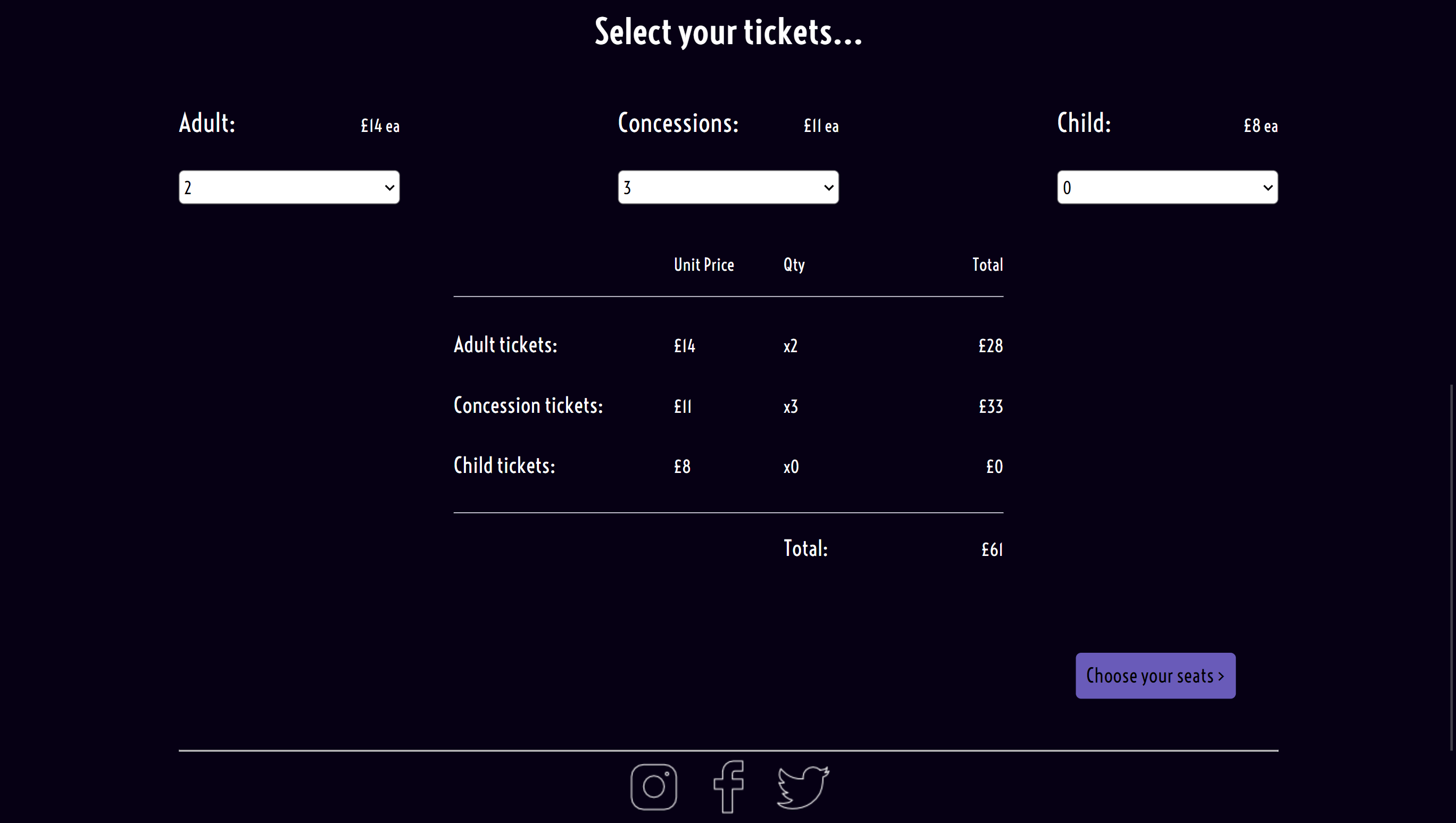 ticket selection screenshot