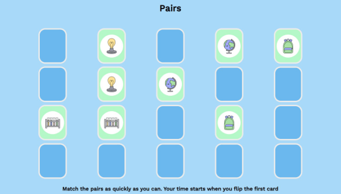 Pairs game screenshot